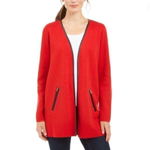 Red Open Cardigan Sweater L - Picture 1 of 8